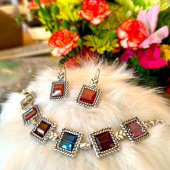 Brighton TAILOR multicolor German Glass Bracelet Earrings RARE Red Purple Blue - Picture 4 of 16